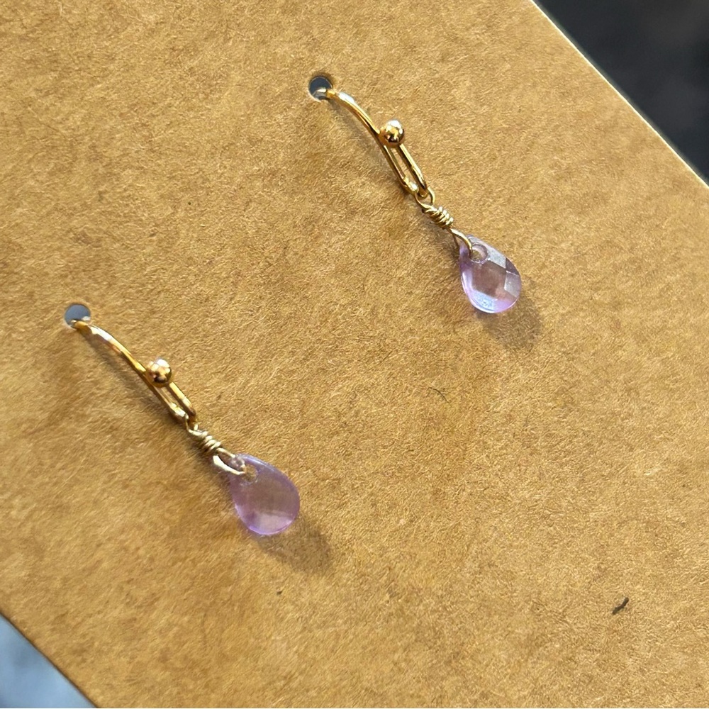 Handcrafted minimalist genuine faceted amethyst teardrop earrings